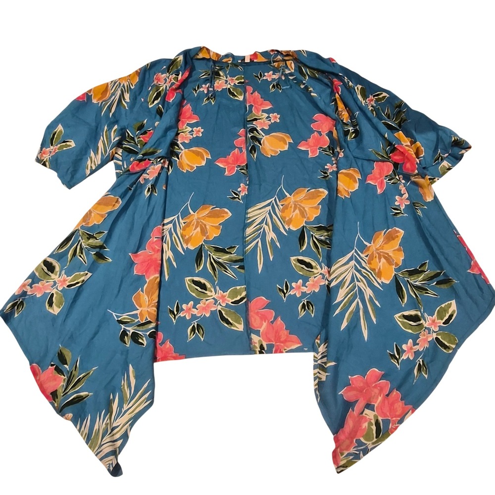 Patrons of Peace Tropical Floral Handkerchief Hem Cardigan Blue XS J1647F03